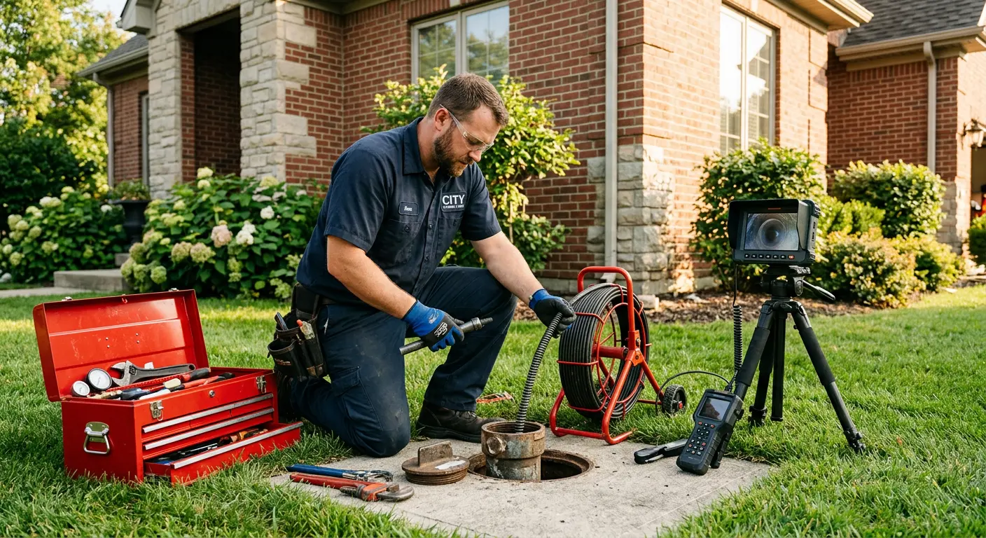 Sewer specialist with camera equipment servicing a cleanout in Longview